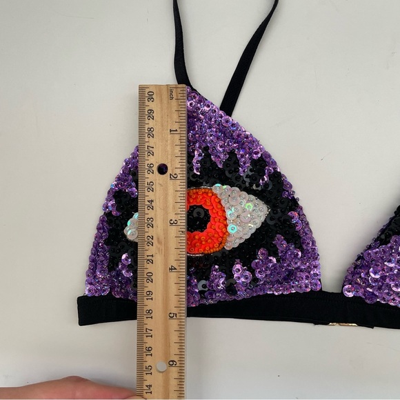 Discount Universe Eye Bra Top purple RARE rave festival bikini sequined EDC Sz S - Picture 9 of 15